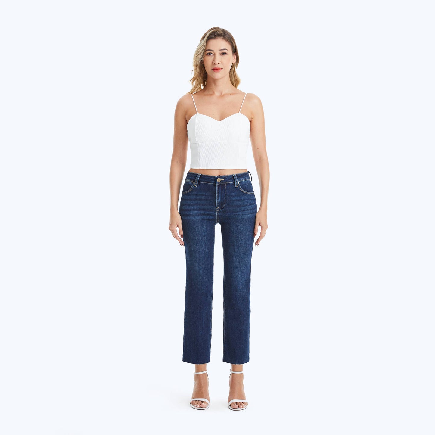 Mid-Rise Straight Raw Edge Denim Jeans