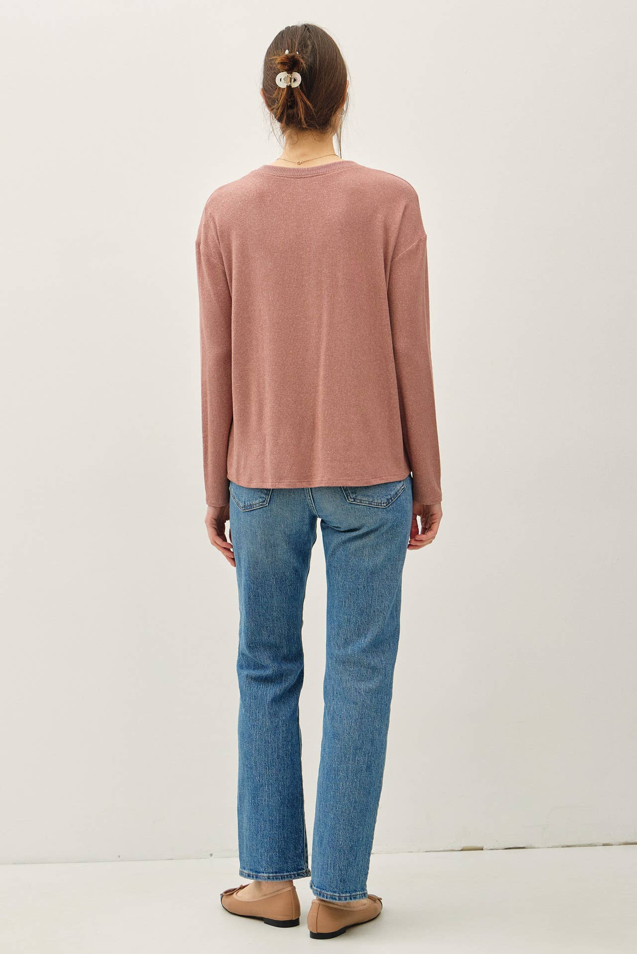 The Soft Oatmeal Button Top