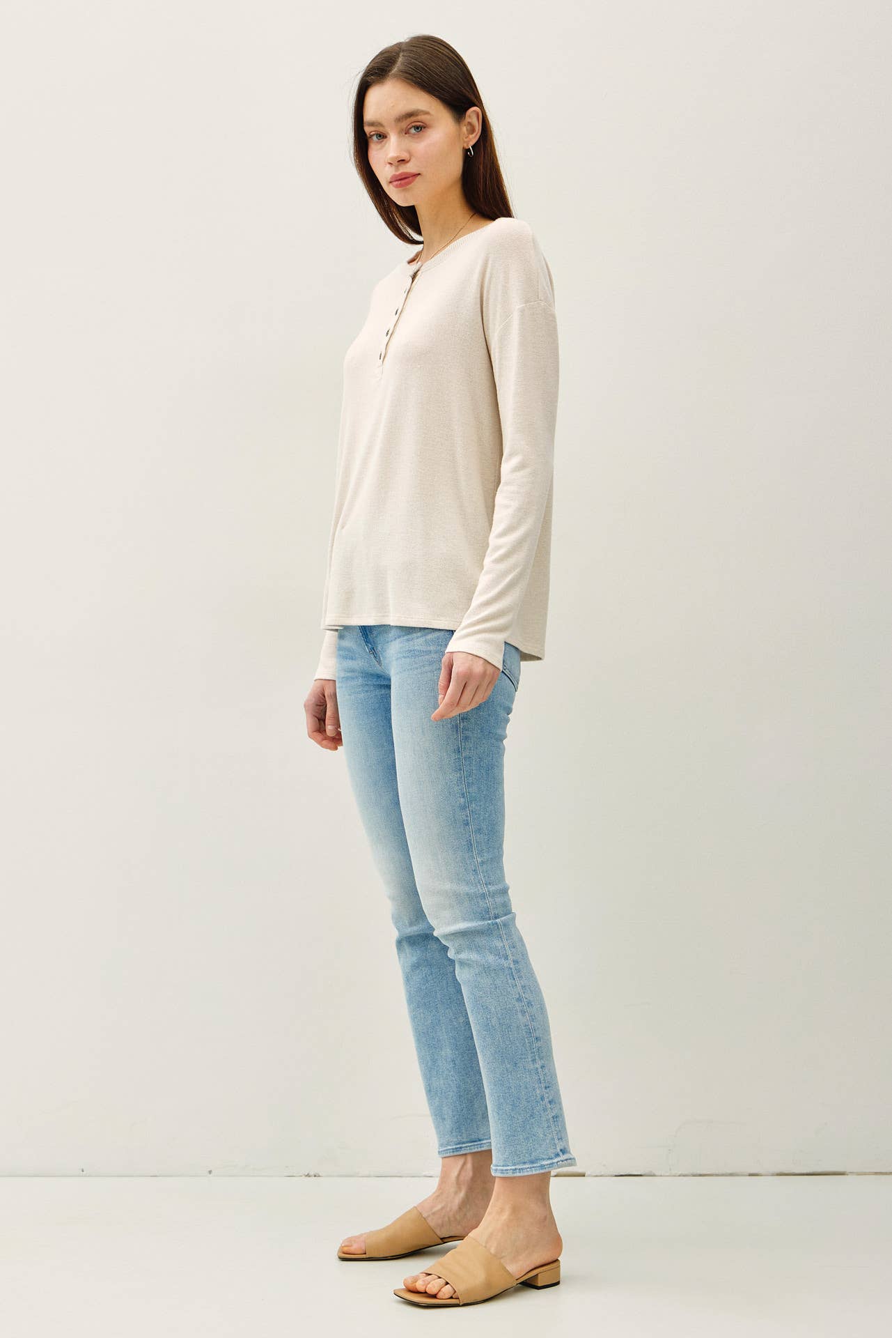 The Soft Oatmeal Button Top