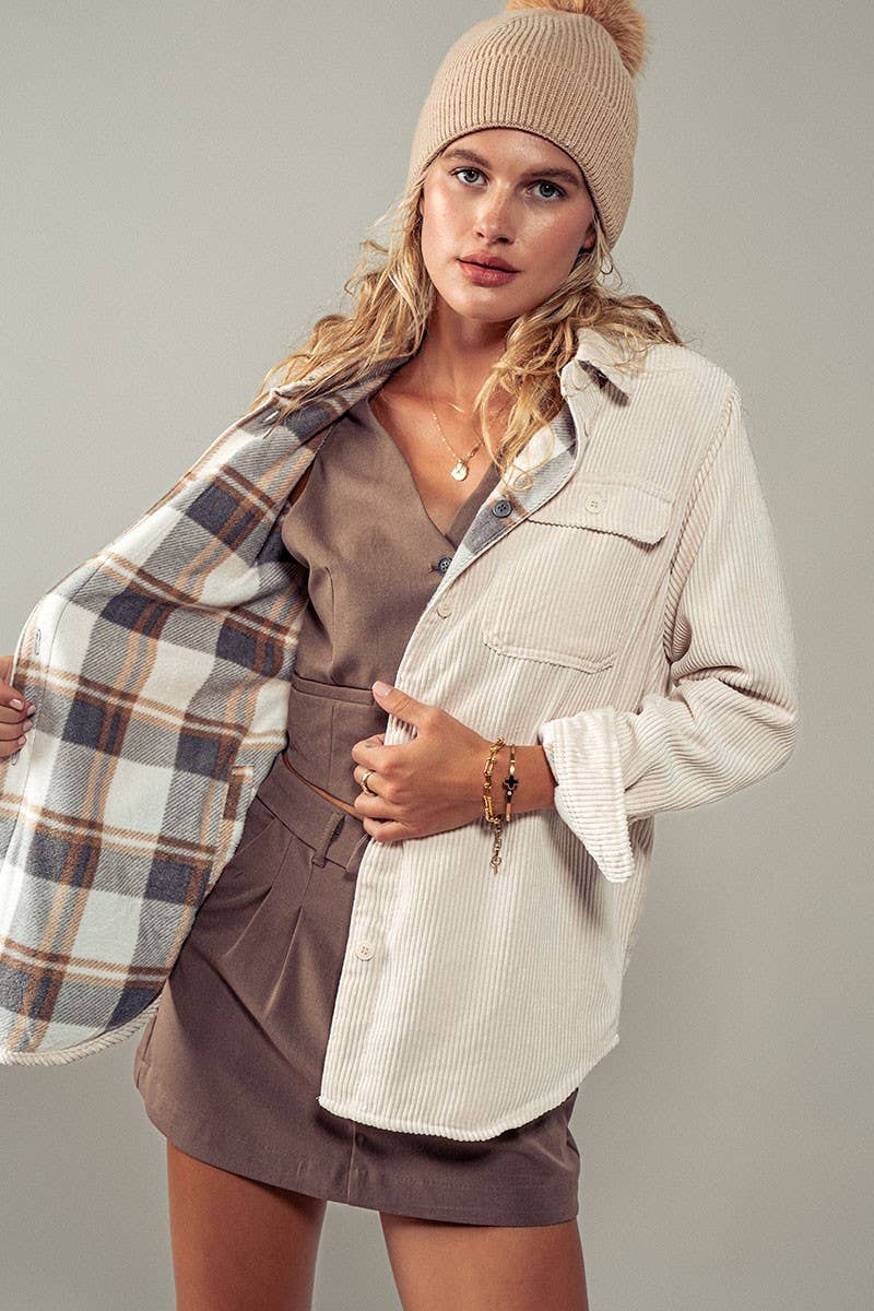 The Plaid Lined Corduroy Flannel Shacket