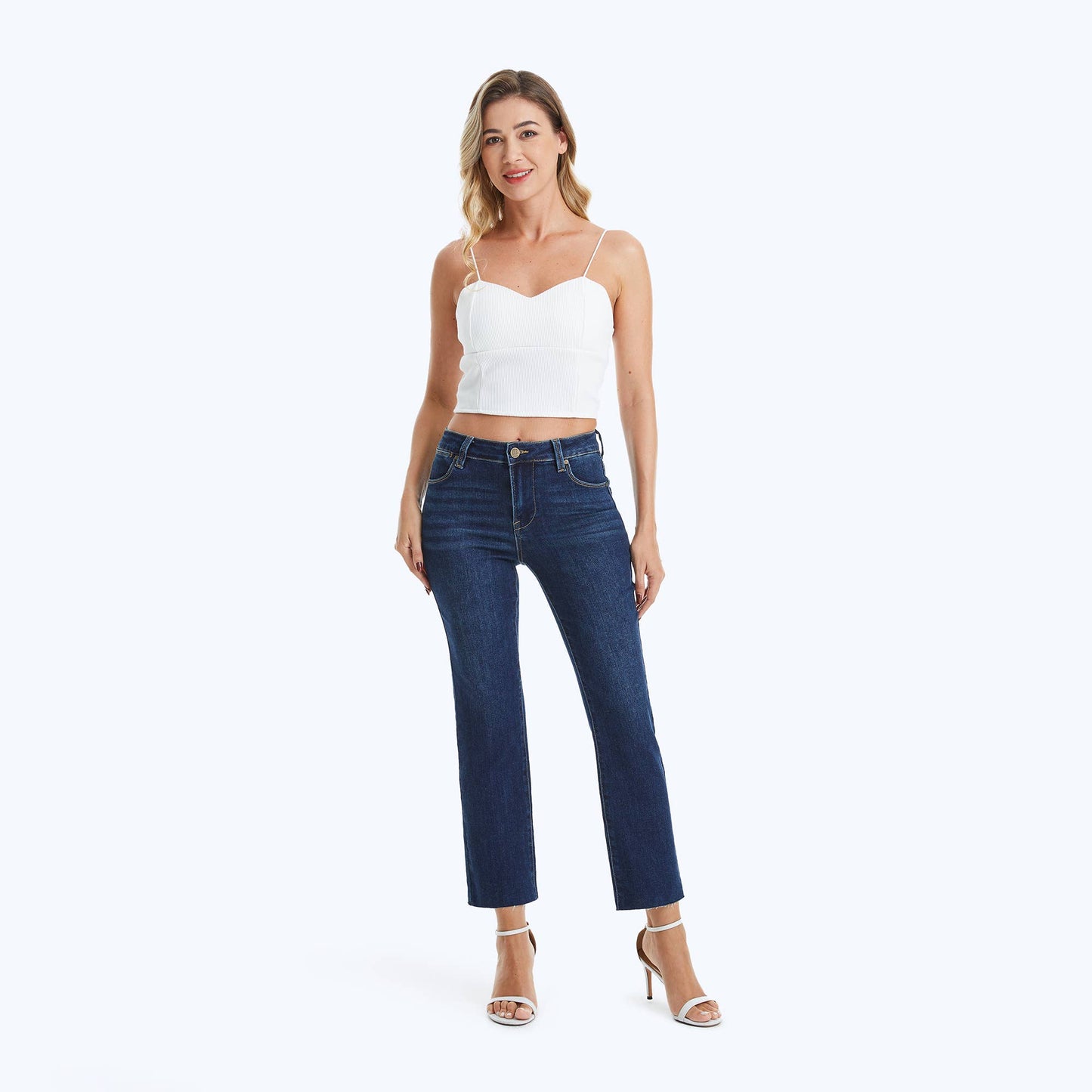 Mid-Rise Straight Raw Edge Denim Jeans
