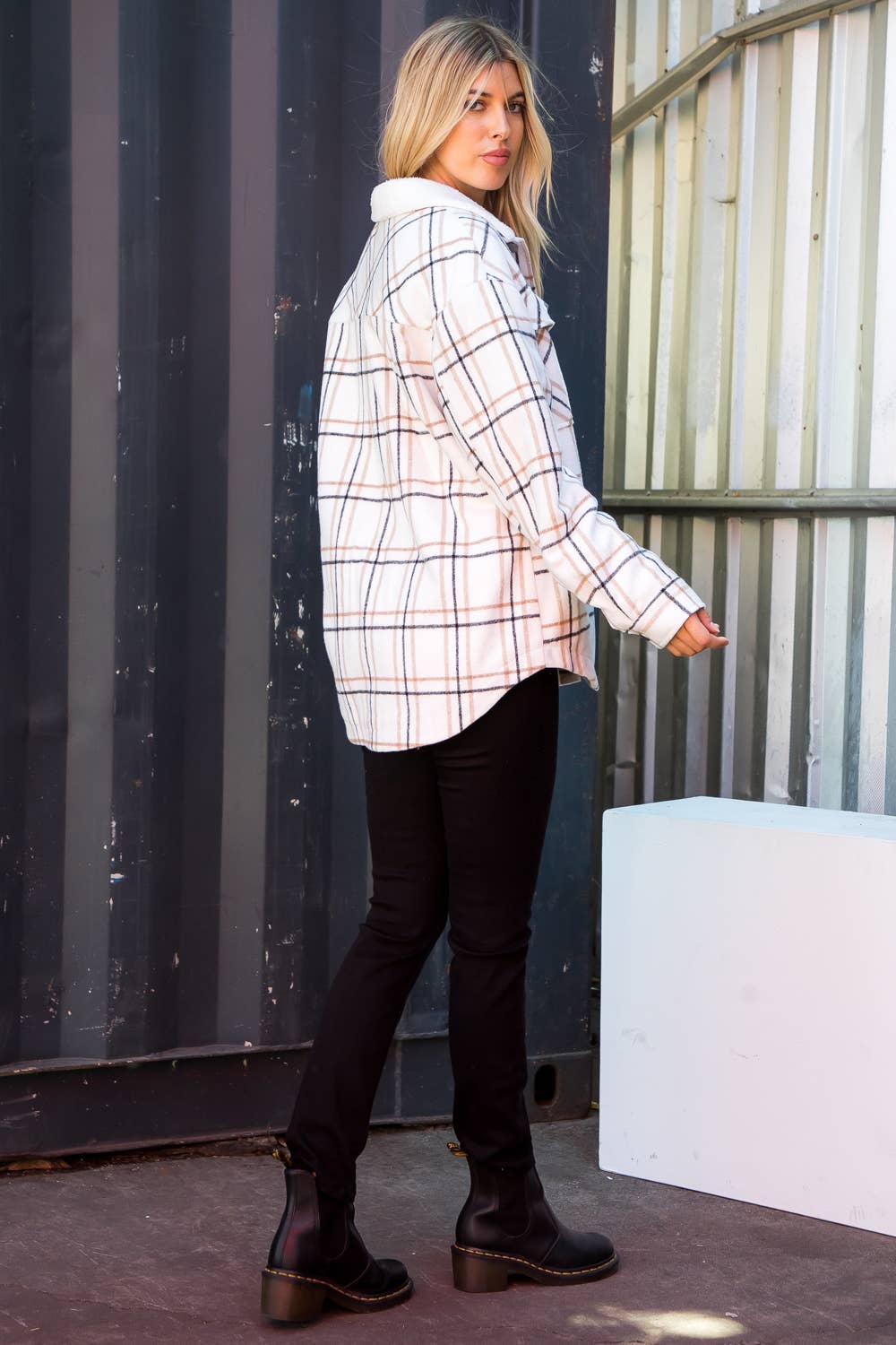 Heavy Flannel Shacket With Sherpa Lining