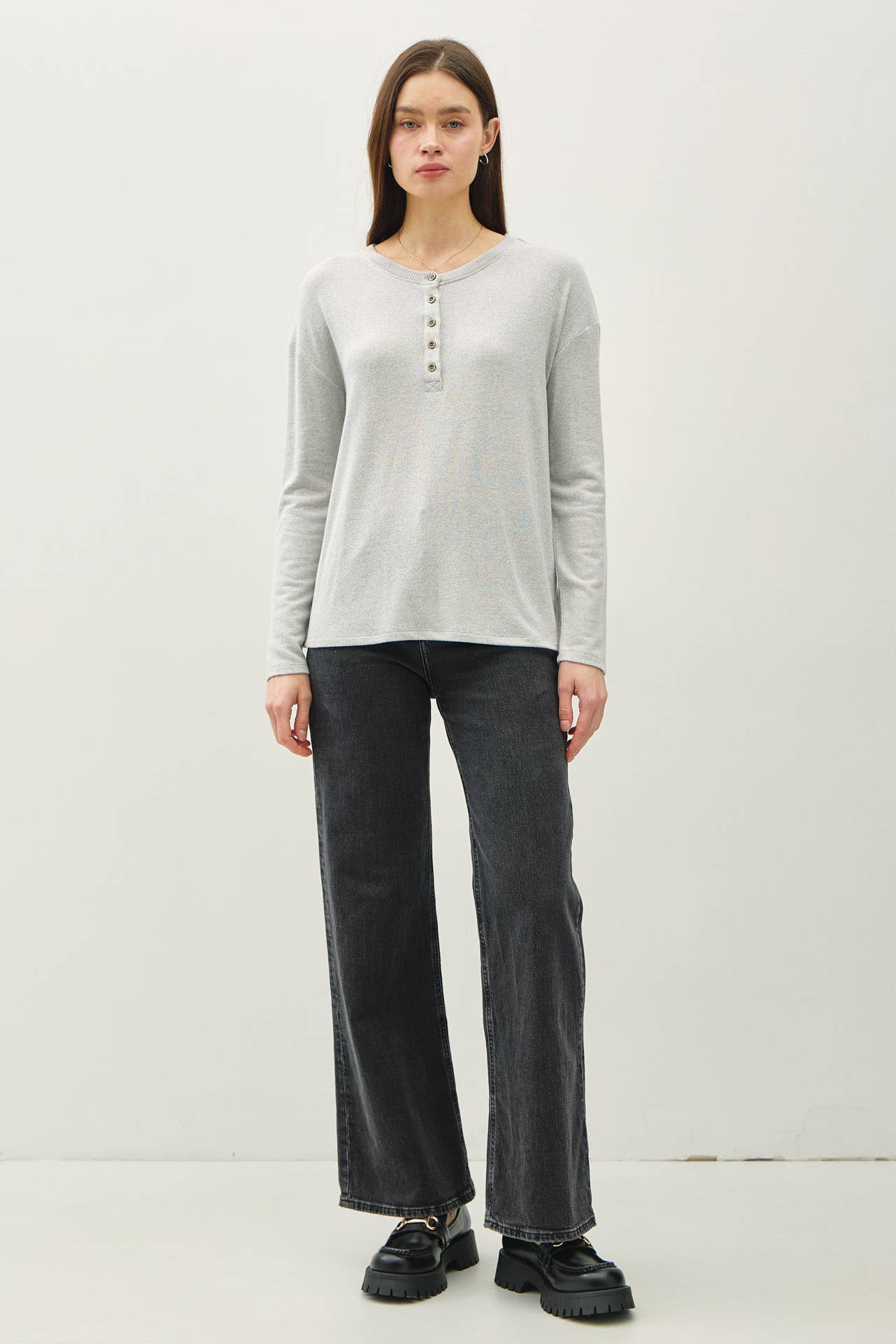 The Soft Oatmeal Button Top