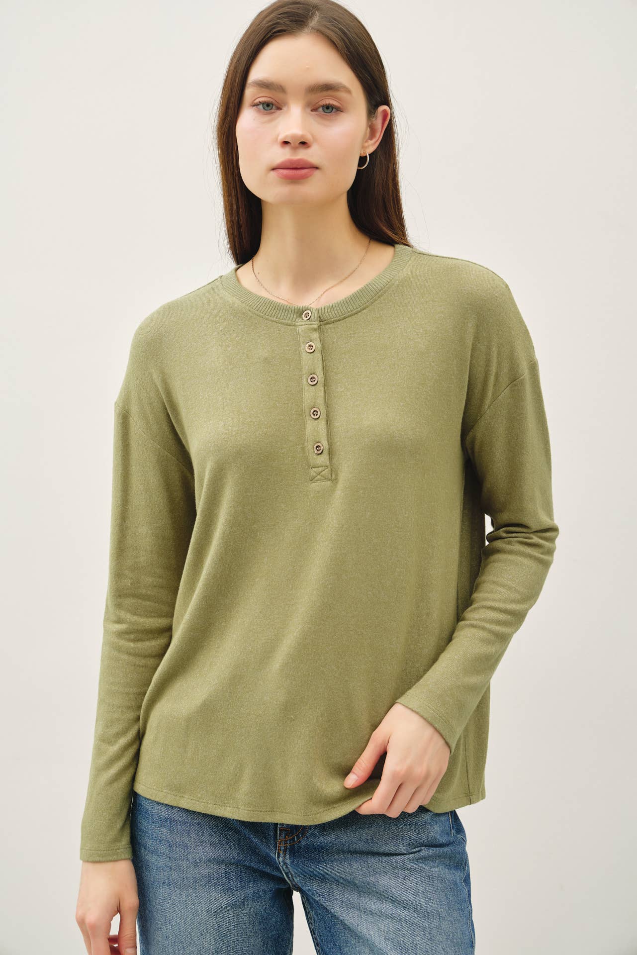 The Soft Oatmeal Button Top