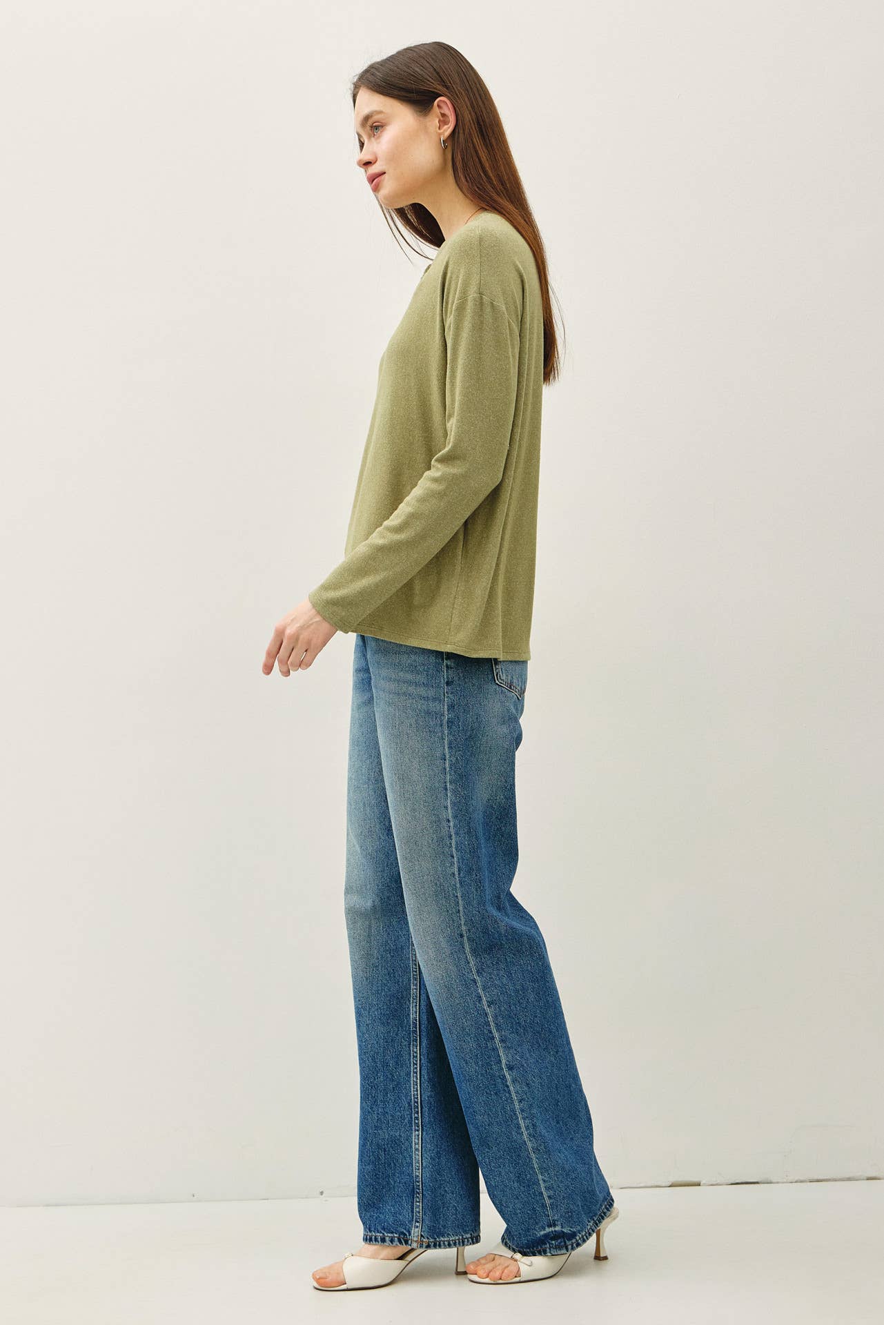 The Soft Oatmeal Button Top
