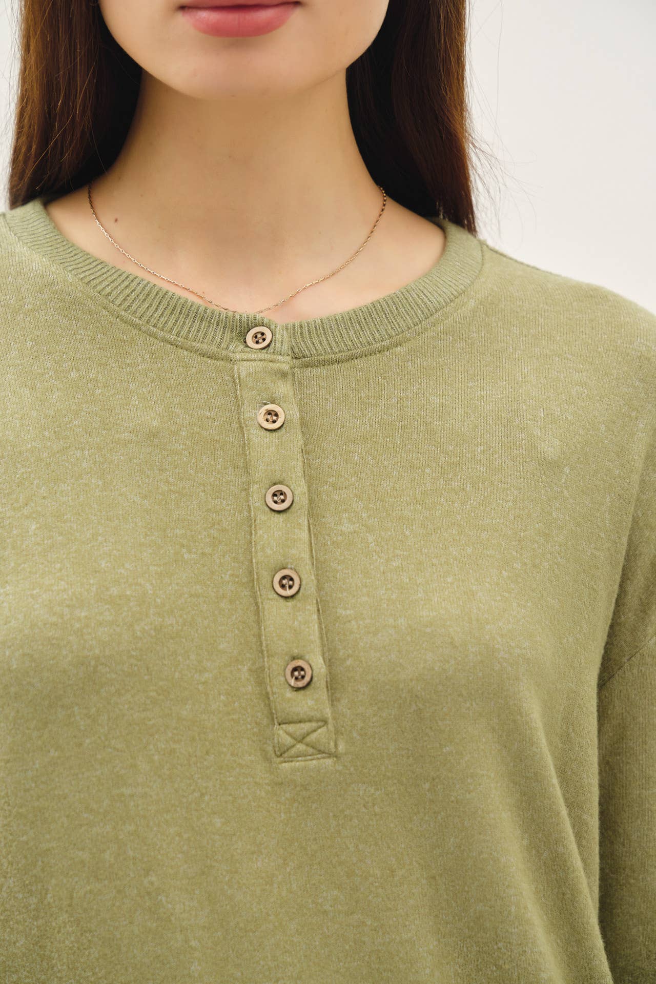 The Soft Oatmeal Button Top
