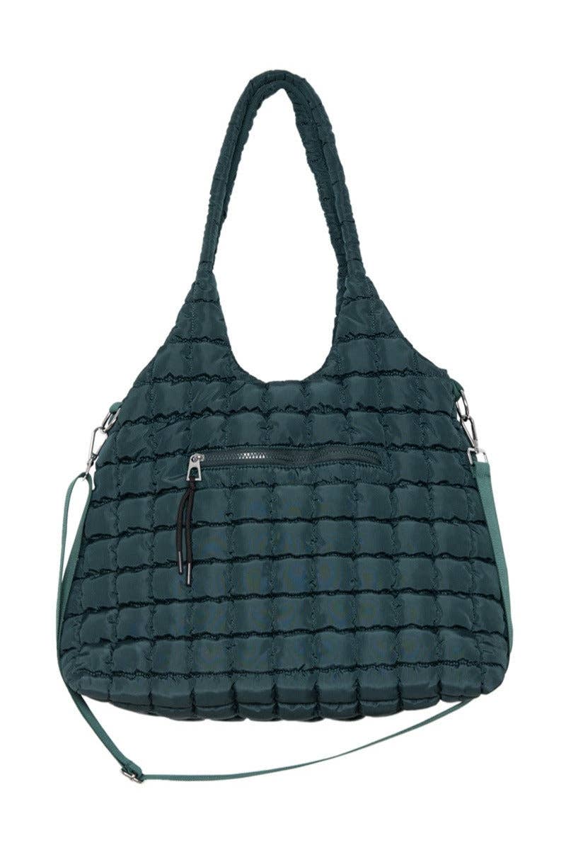 Forest Green Rectangular Quilted Puffer Tote