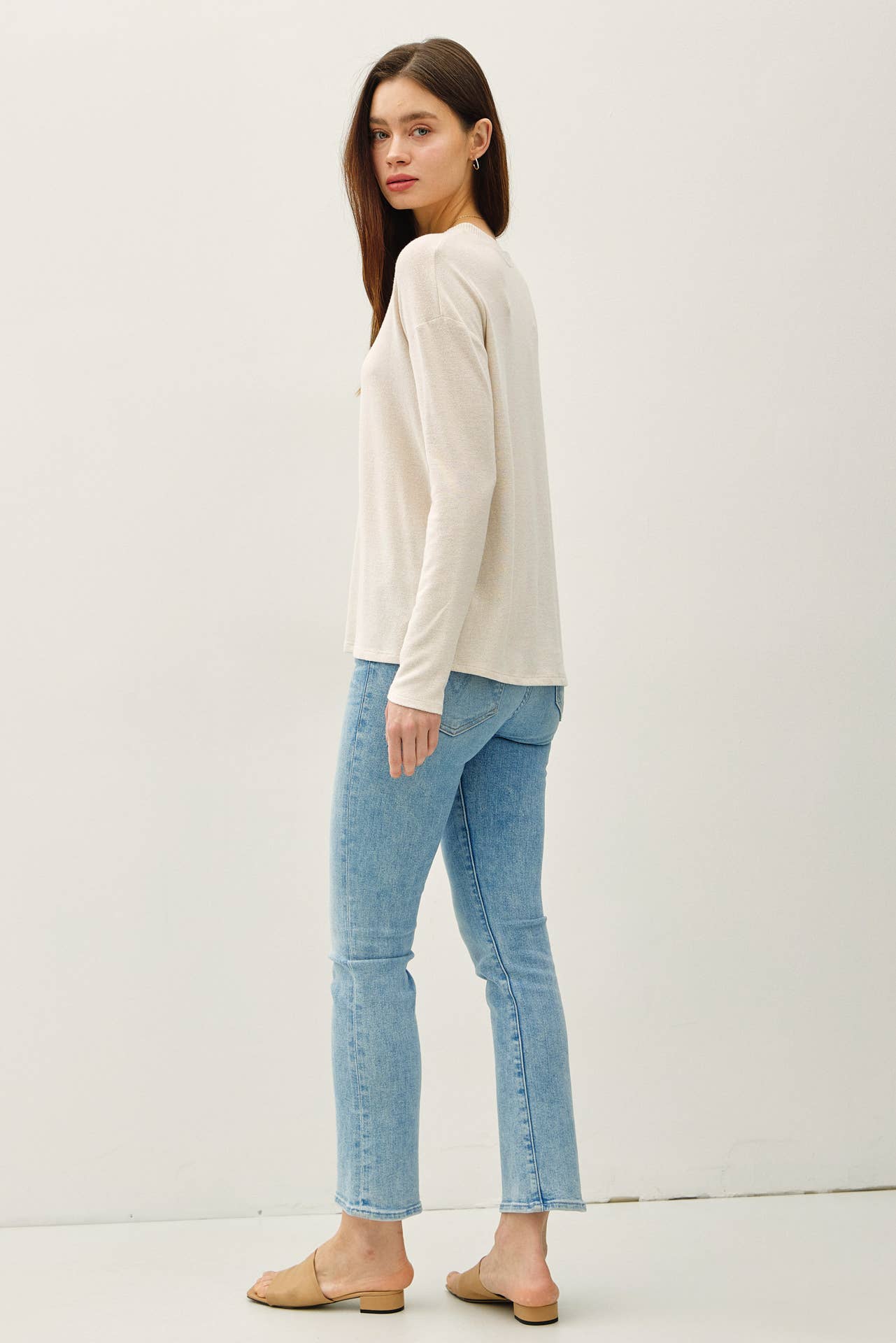 The Soft Oatmeal Button Top