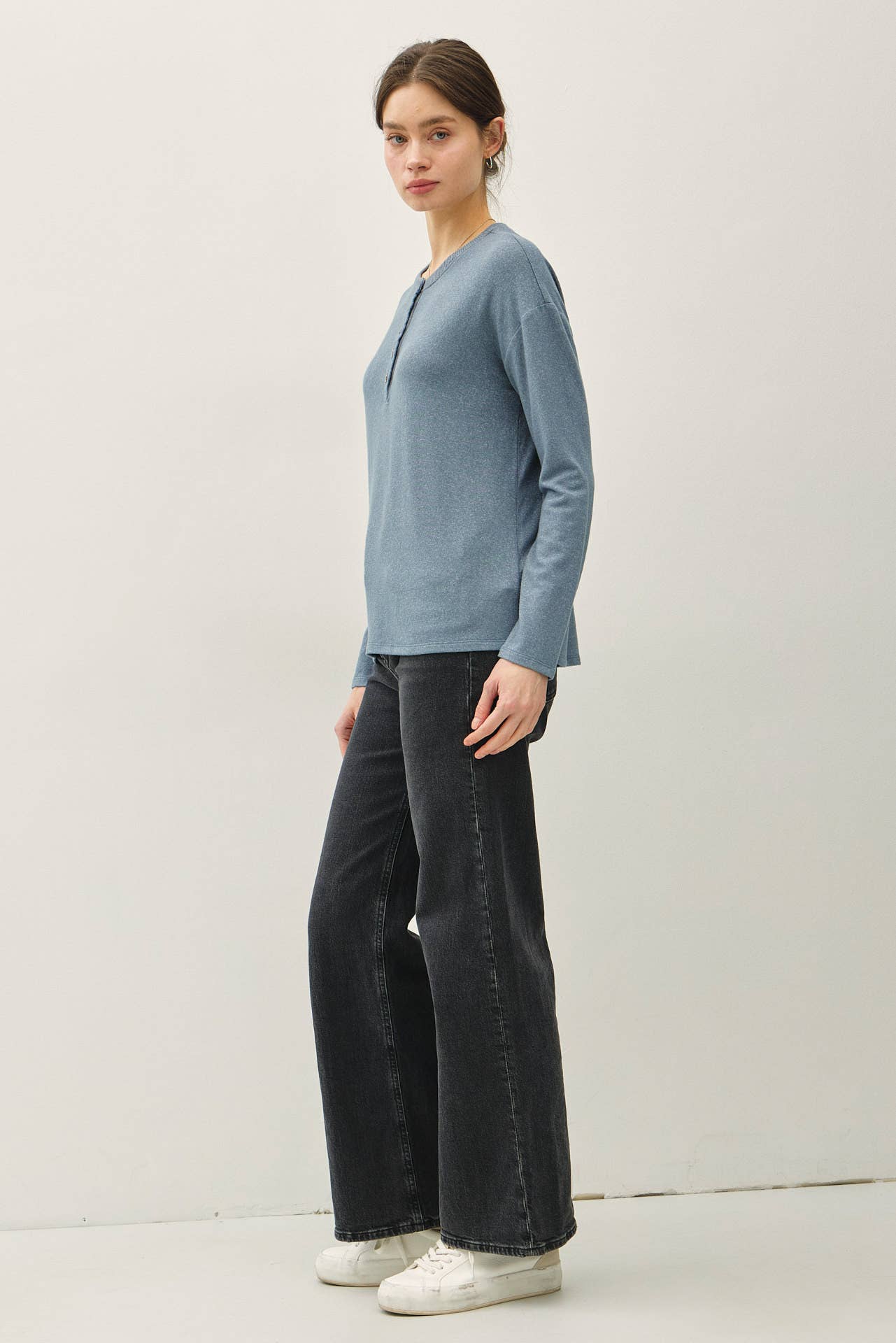 The Soft Oatmeal Button Top