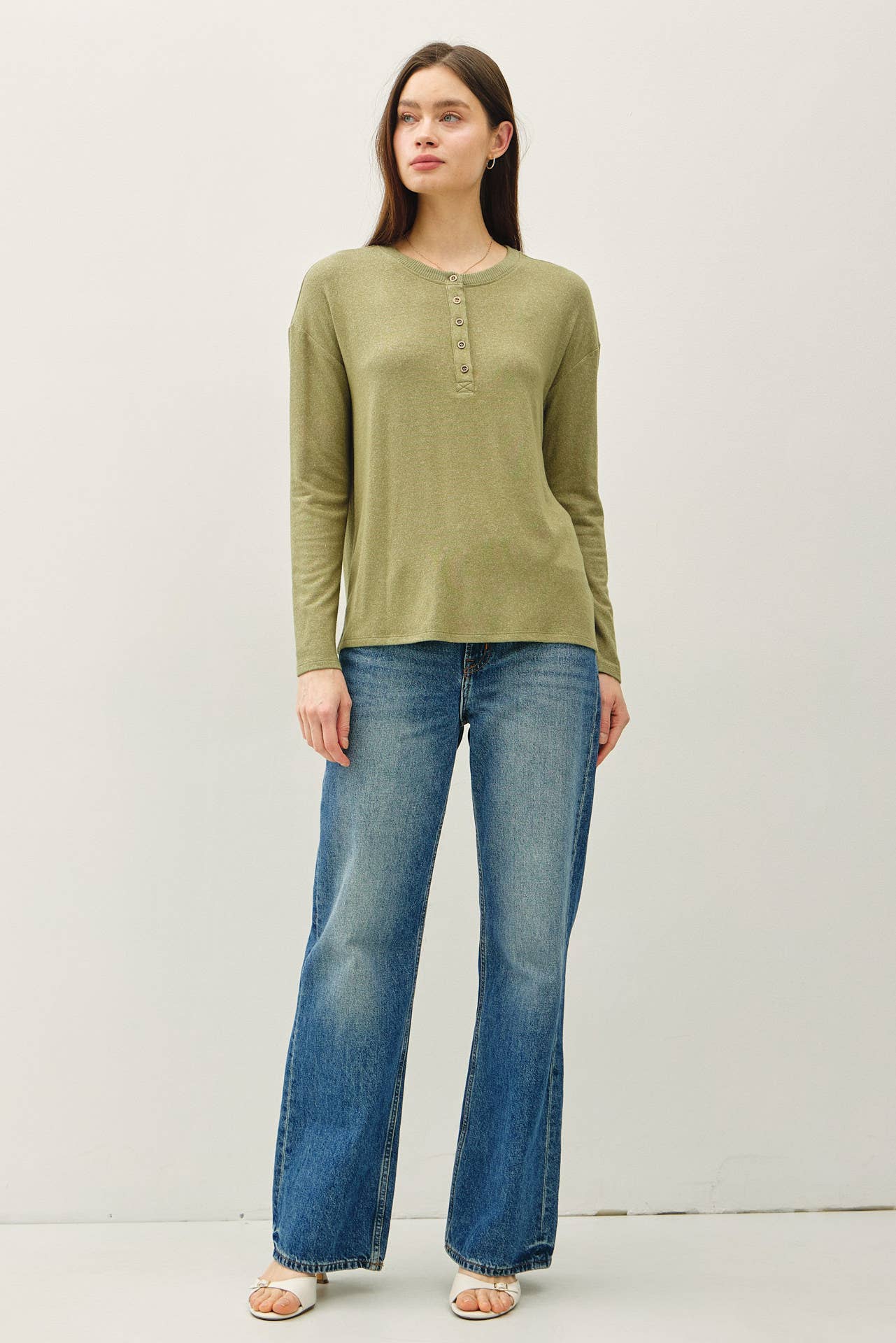 The Soft Oatmeal Button Top