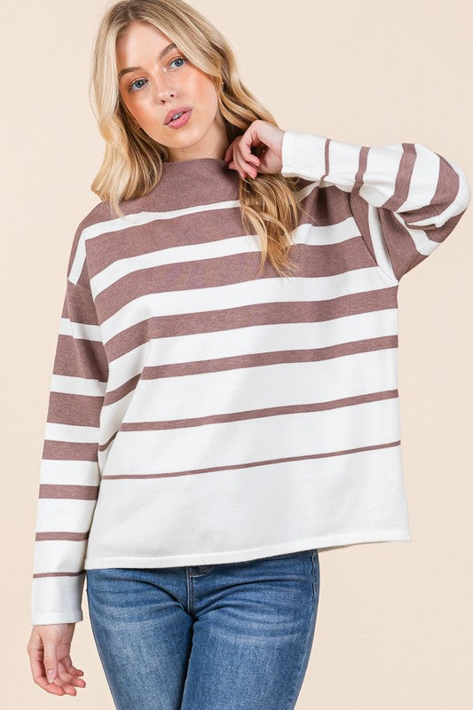 The Mae Striped Mock Neck Sweater