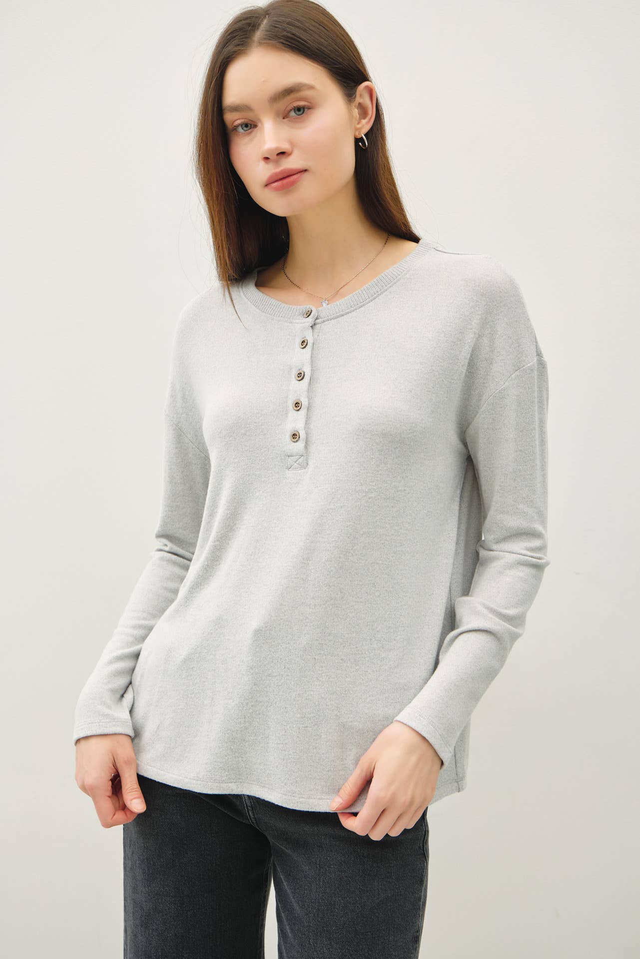 The Soft Oatmeal Button Top