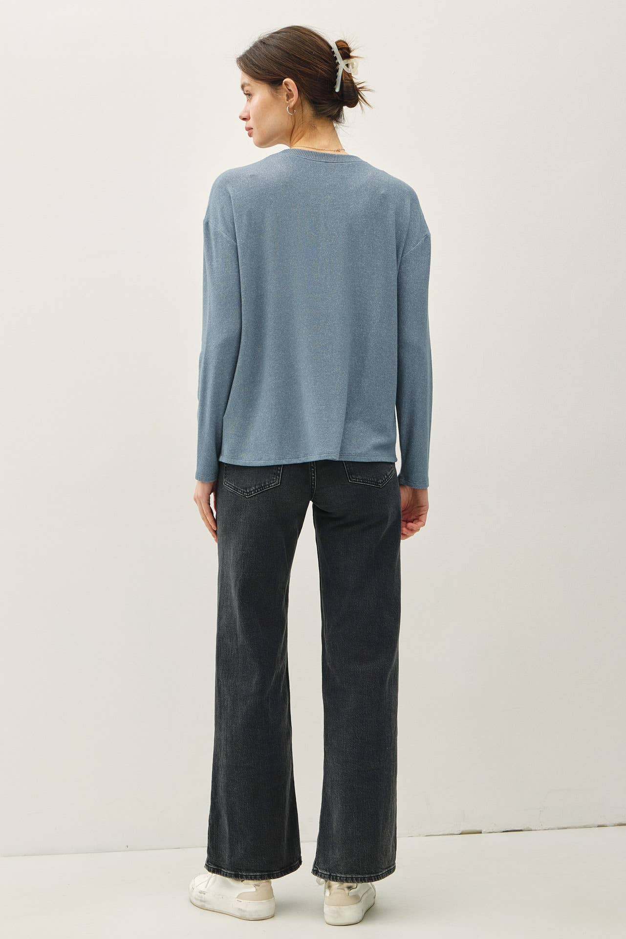 The Soft Oatmeal Button Top