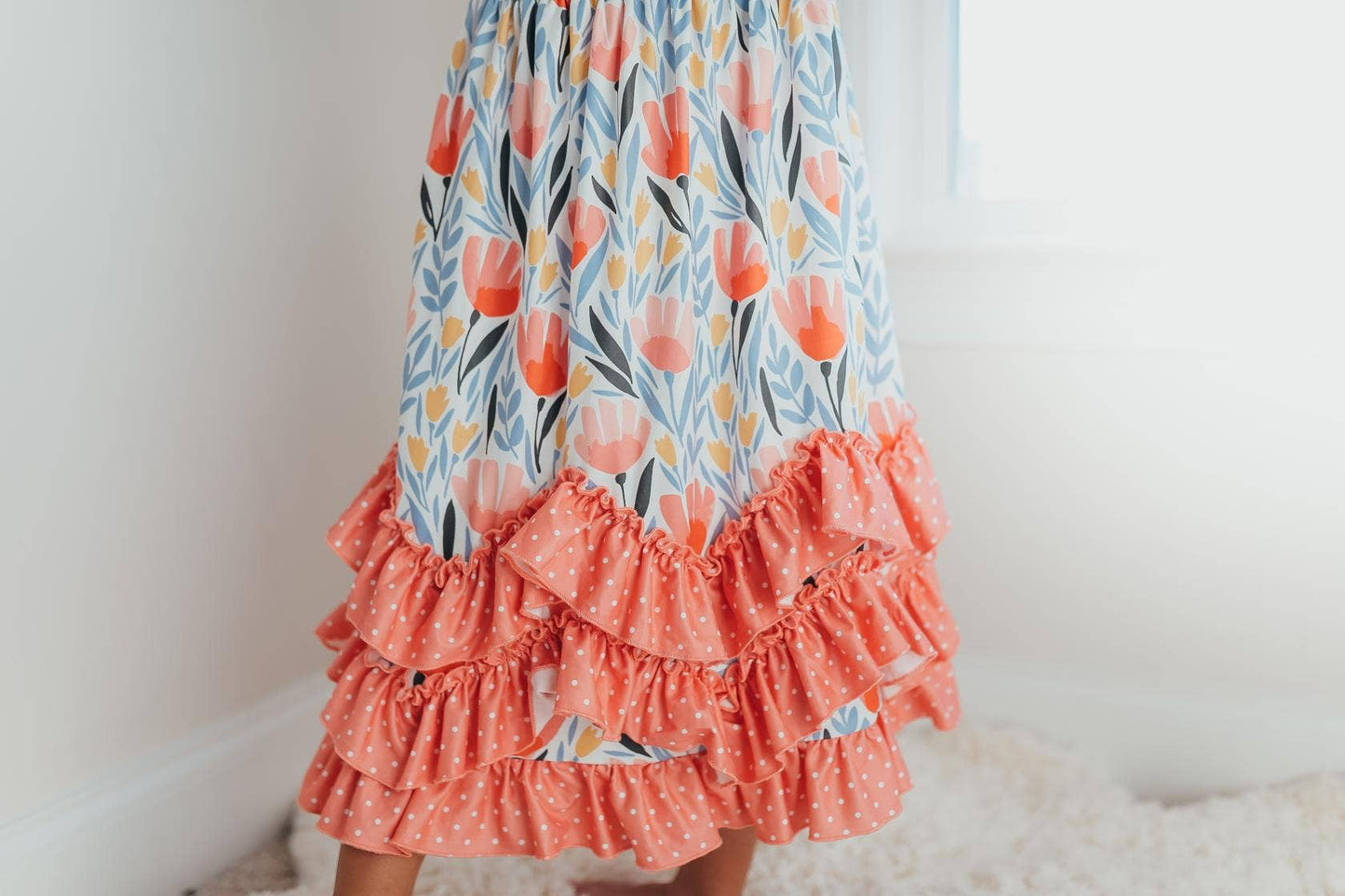 Kids Peach Dot Floral Dress