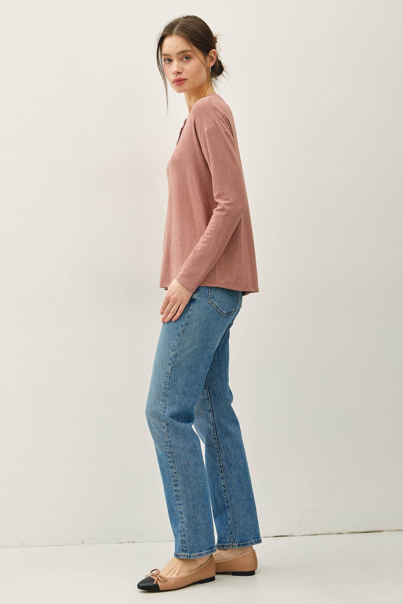 The Soft Oatmeal Button Top