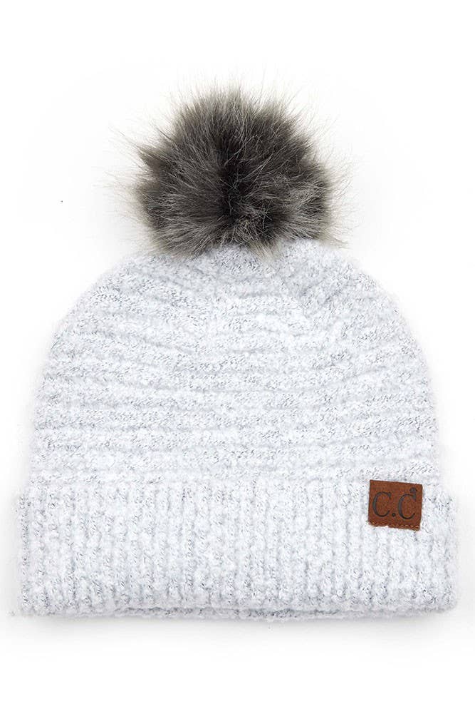 C.C Solid Boucle Yarn Beanie Pom Winter Hat