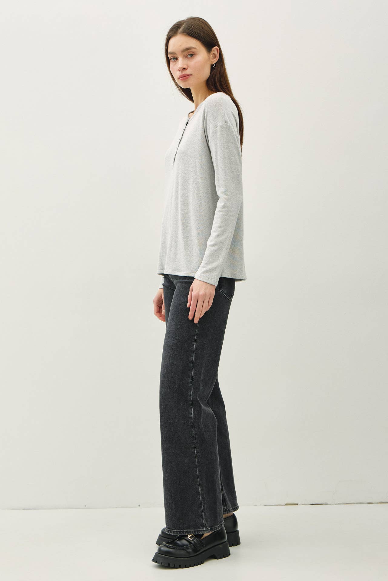 The Soft Oatmeal Button Top