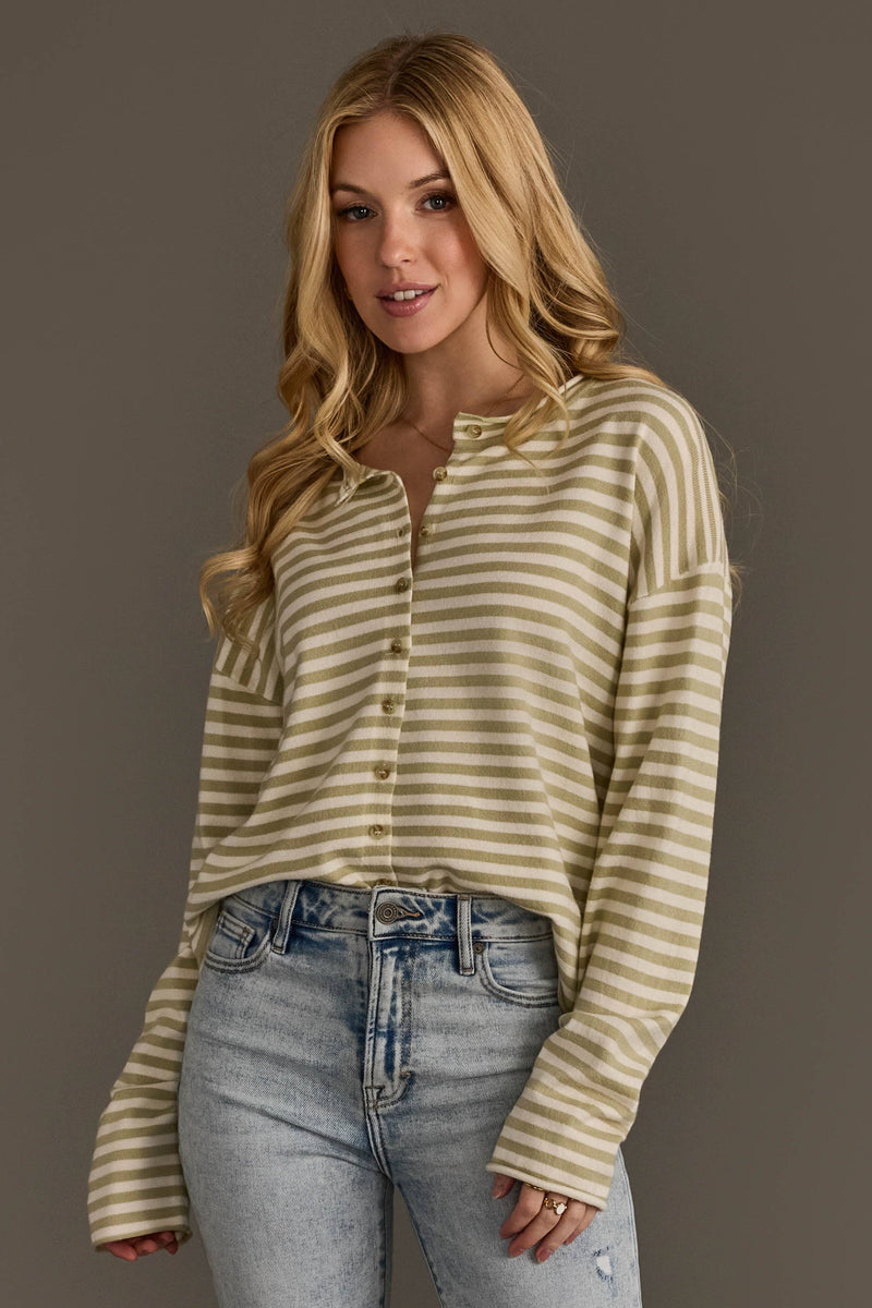 Lt. Green & Ivory Striped Cardigan