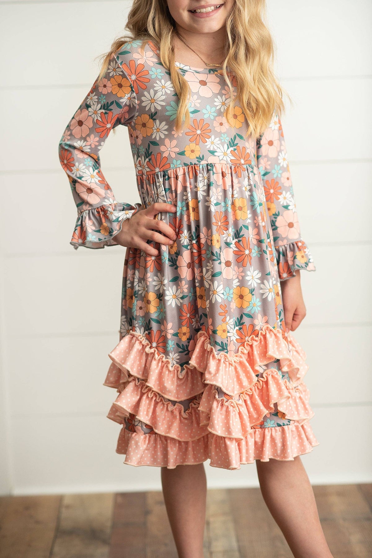 Kids Peach Vintage Floral Long Sleeve