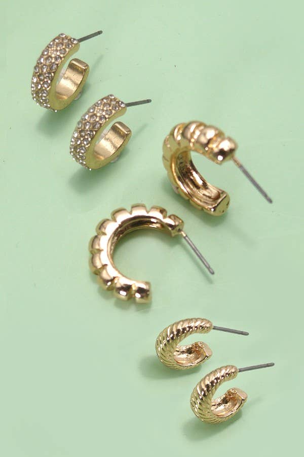 Trio Rhinestone Huggie set