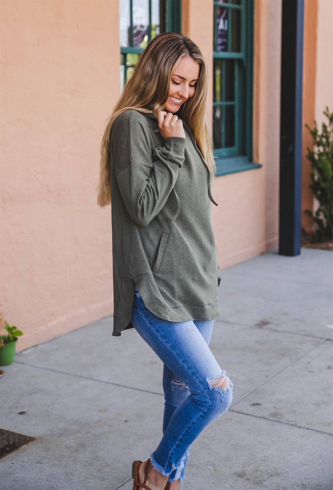 Soft Hooded Front Pocket Top
