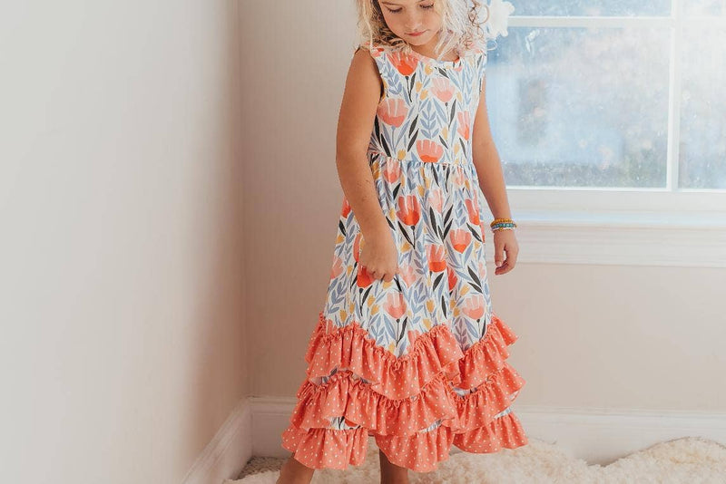 Kids Peach Dot Floral Dress