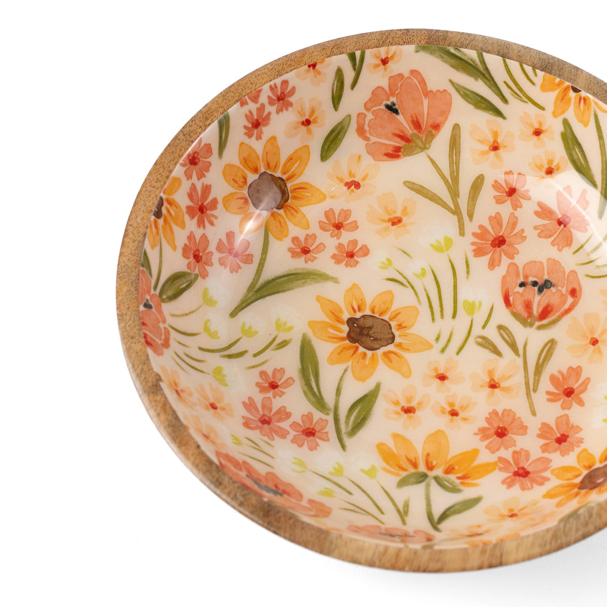Sunny Poppies Mango Wood Bowl