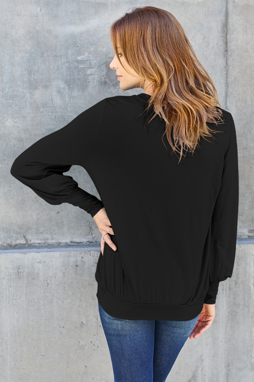 The Basic Bae Full Size V-Neck Lantern Sleeve Top