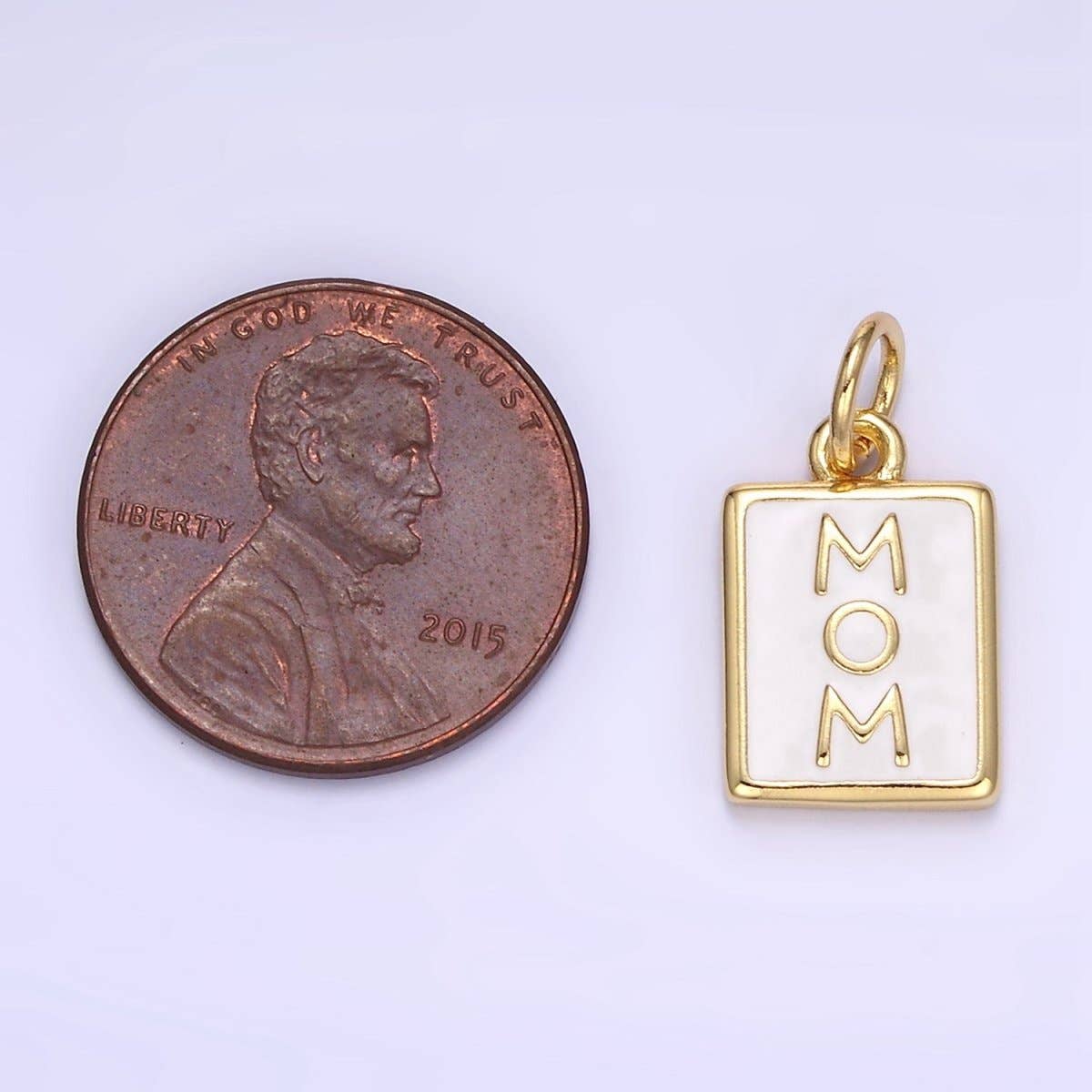 MOM White Enamel Tag Charm