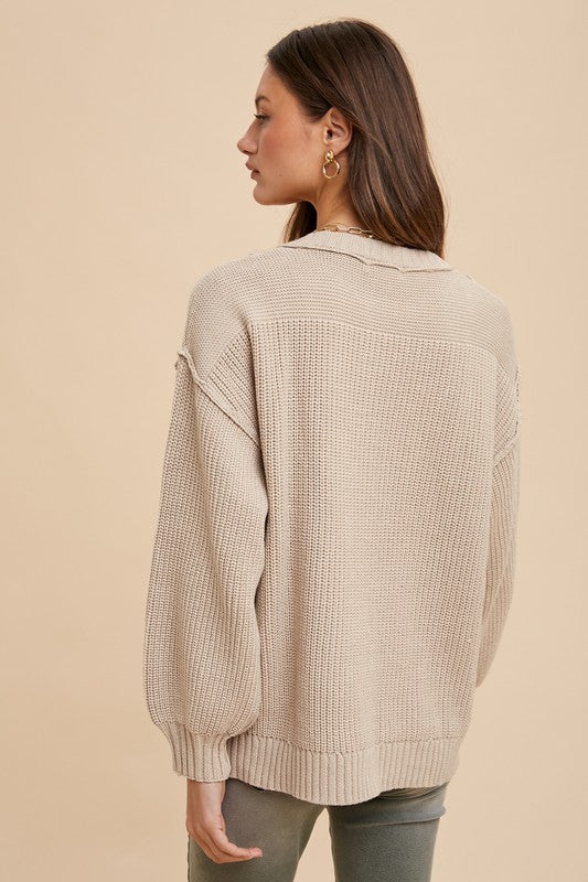 The Annie Half Button Ribbed Hem Sweater