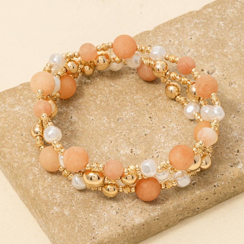 Stone Metallic And Pearl Beaded Bracelet Set