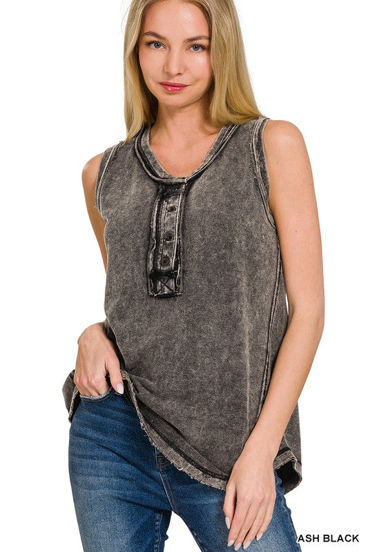 Ash Black Vintage Henley Tank