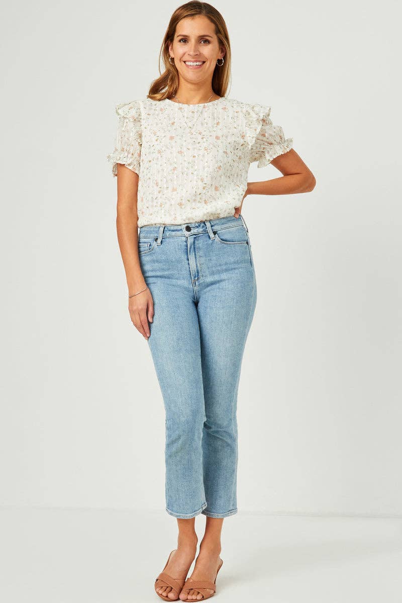 The Textured Lurex Detail Printed Ruffle Top