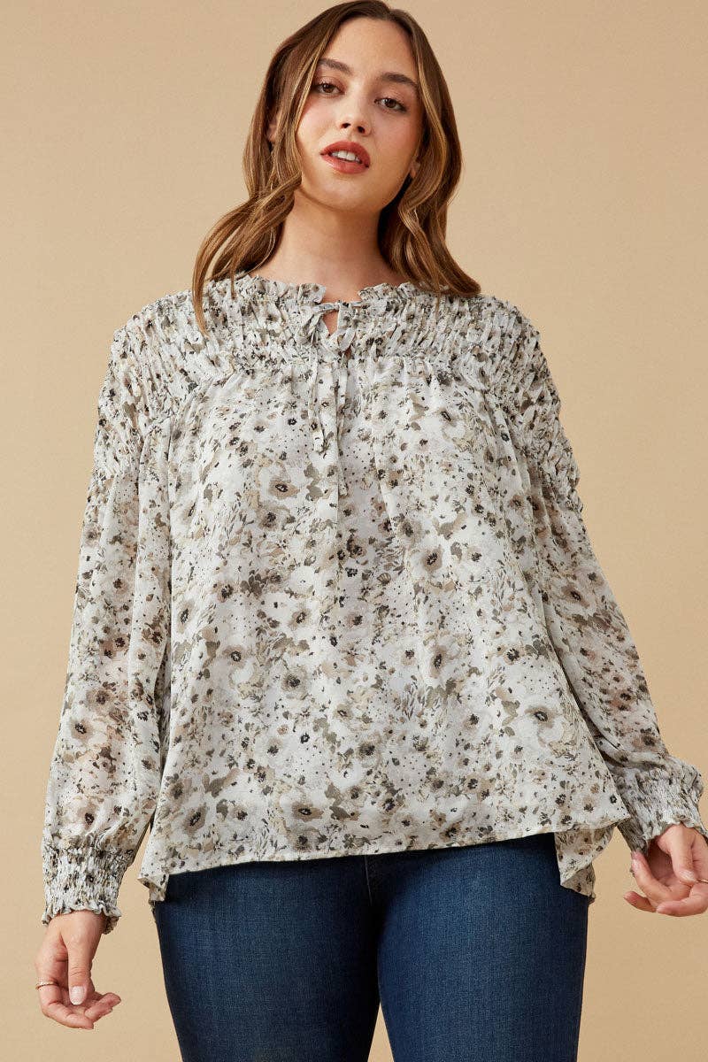 The Tie Front Smocked Detail Floral Top