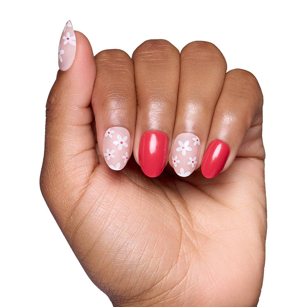 Red Blossom Press-On Nails Short Oval