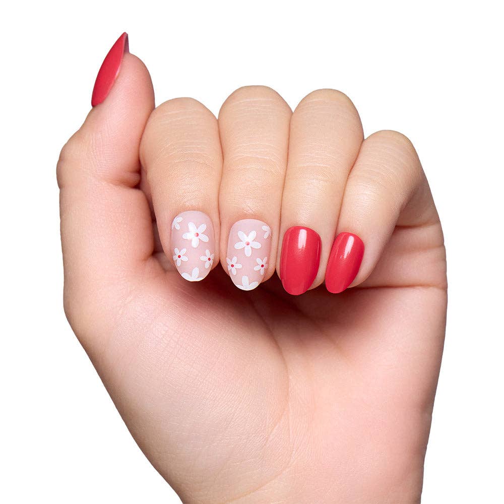 Red Blossom Press-On Nails Short Oval