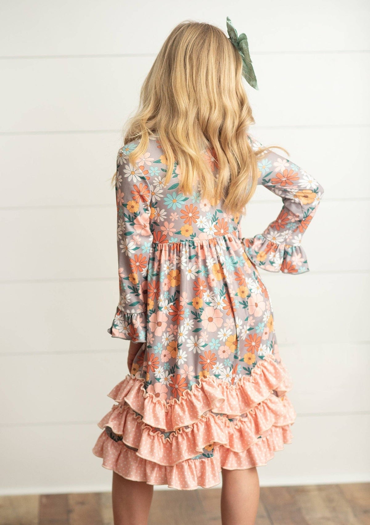 Kids Peach Vintage Floral Long Sleeve