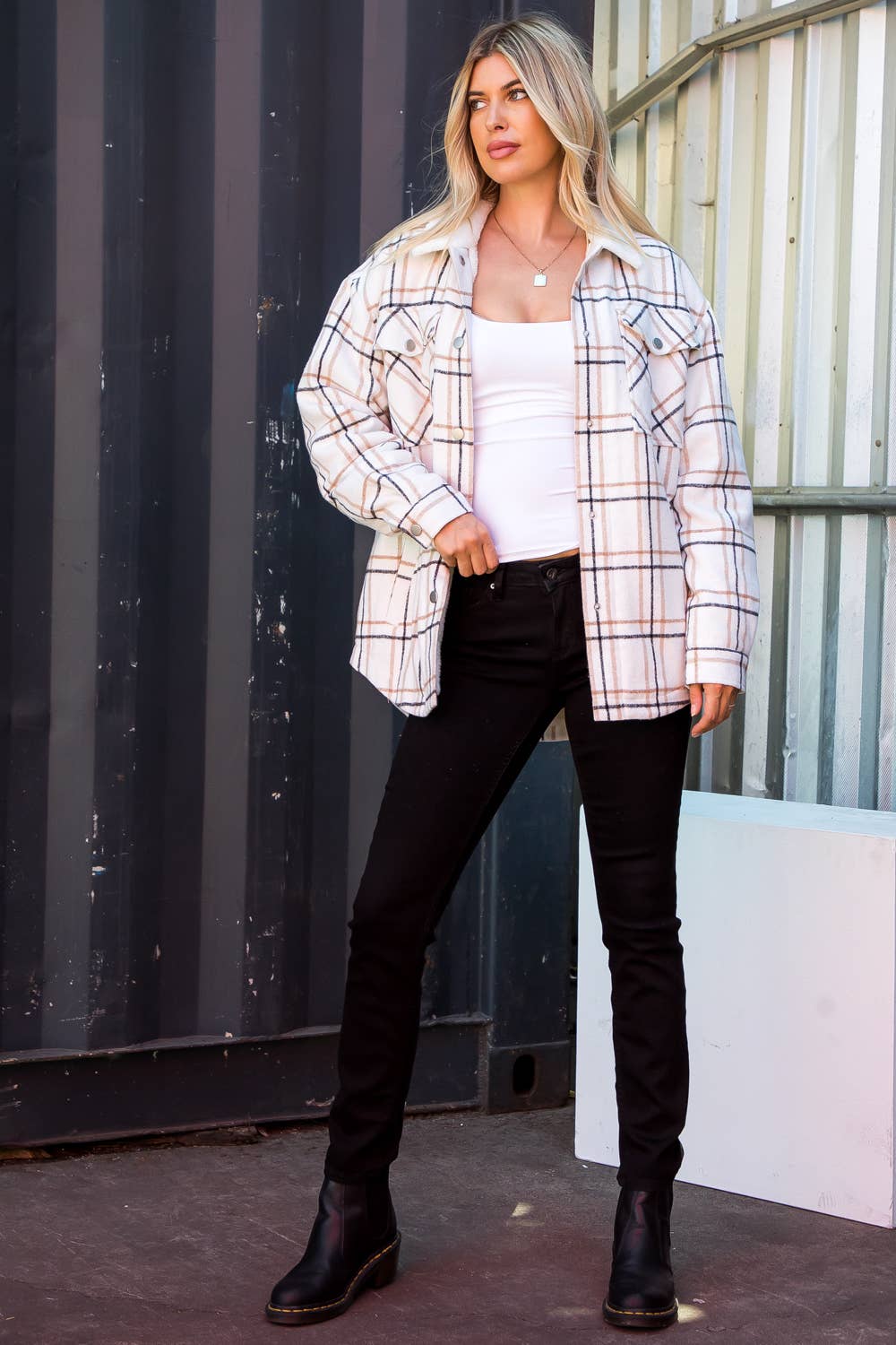 Heavy Flannel Shacket With Sherpa Lining