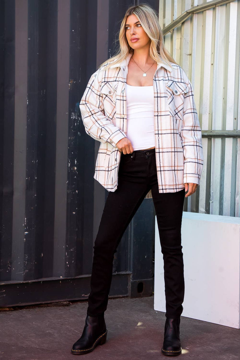 Heavy Flannel Shacket With Sherpa Lining