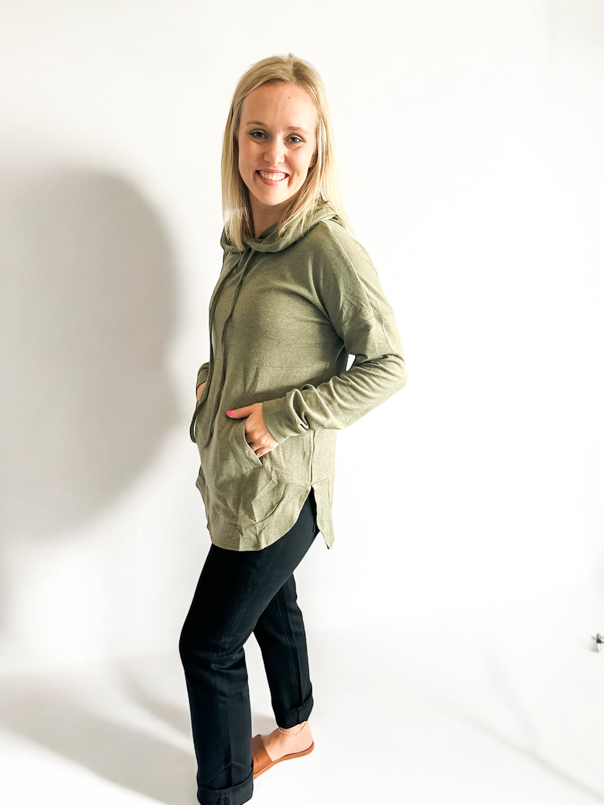 Soft Hooded Front Pocket Top