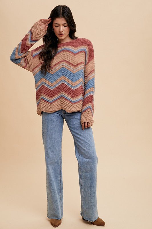 The Multi Color Zig-Zag Round Neck Sweater