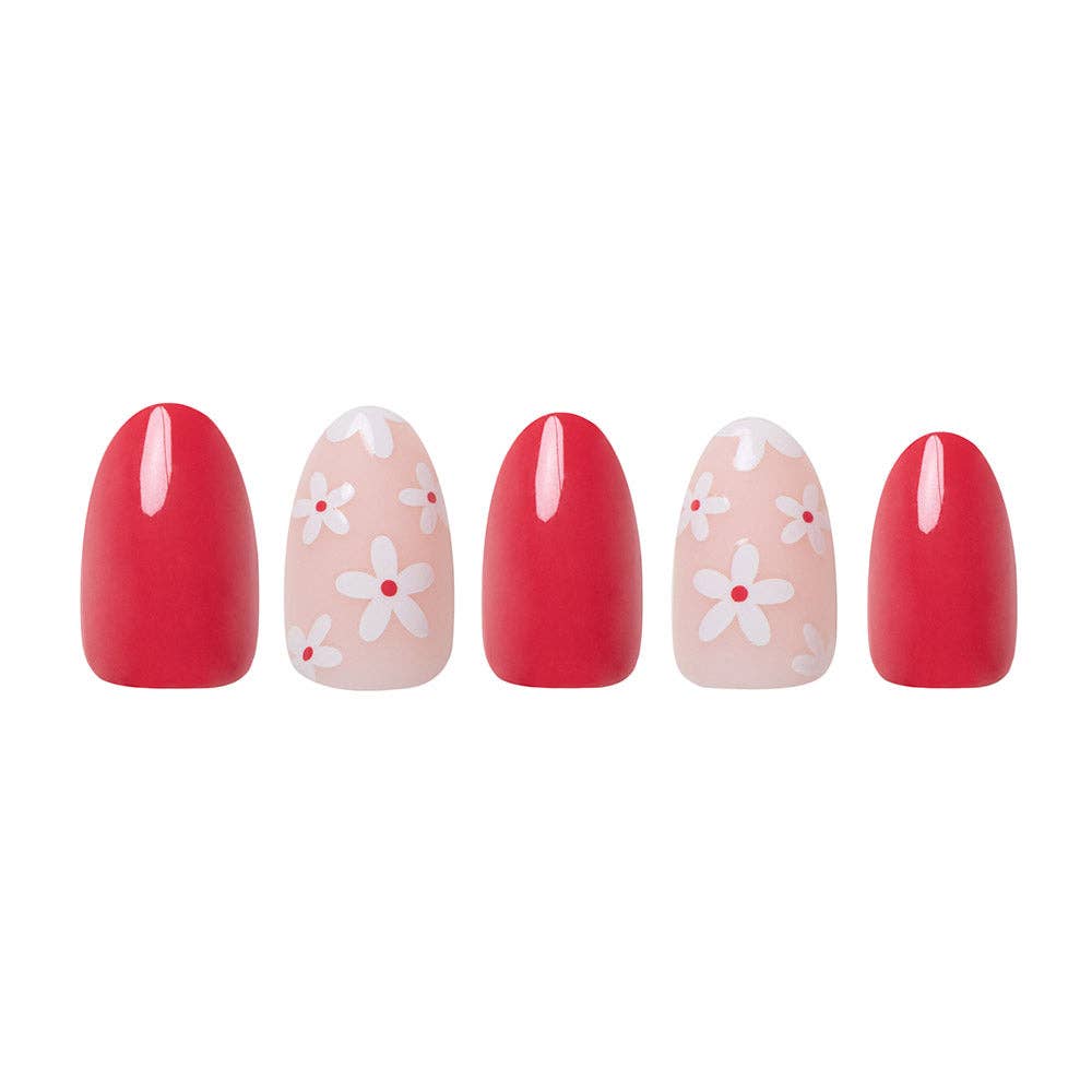 Red Blossom Press-On Nails Short Oval