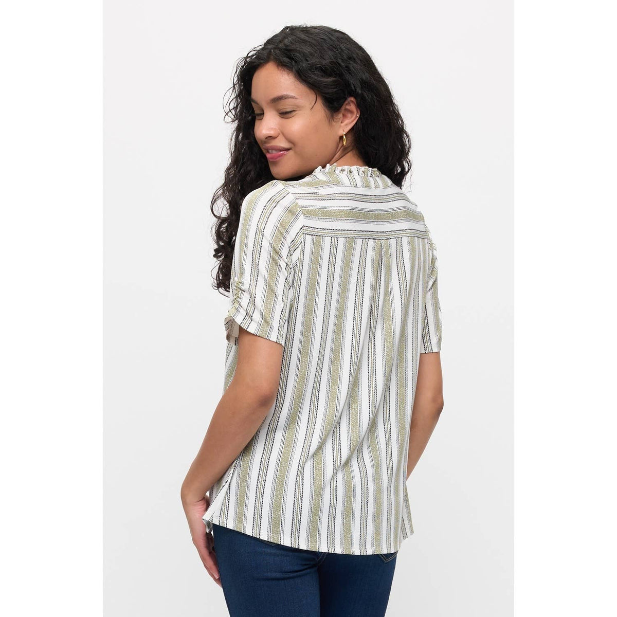 The Stripe Ruffle Neck Blouse