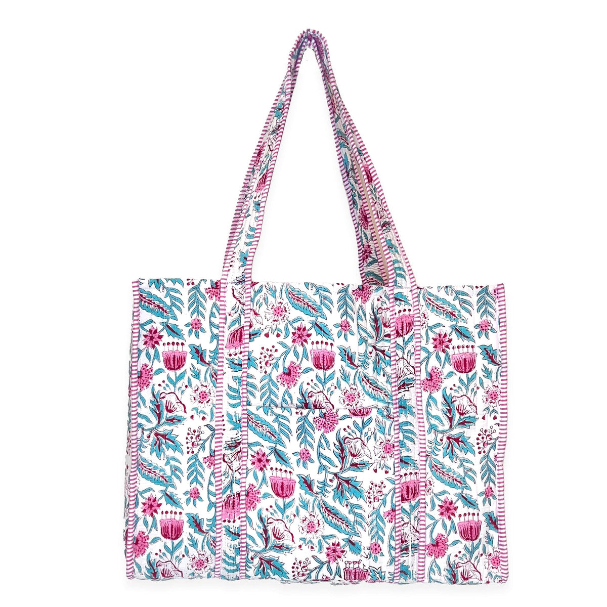 Vivid Wildflowers Quilted Block-Printed Tote