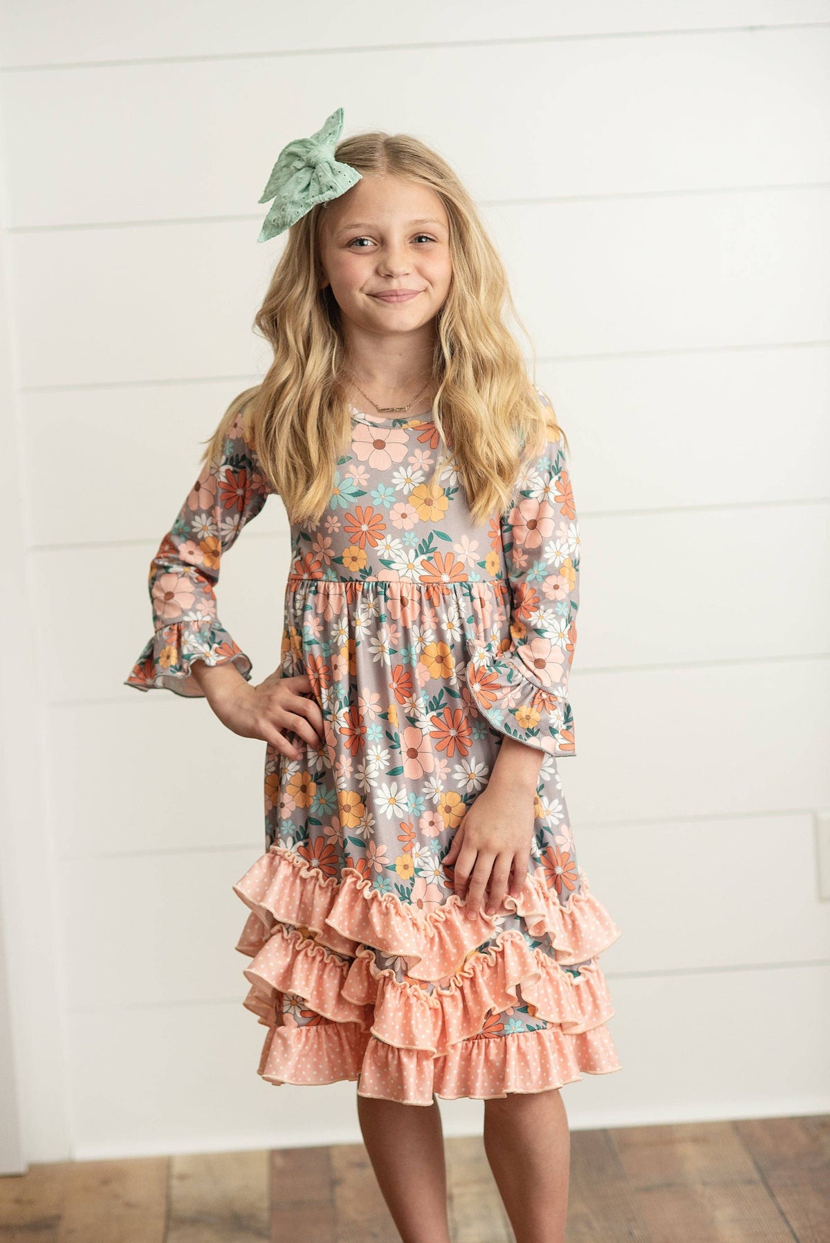 Kids Peach Vintage Floral Long Sleeve