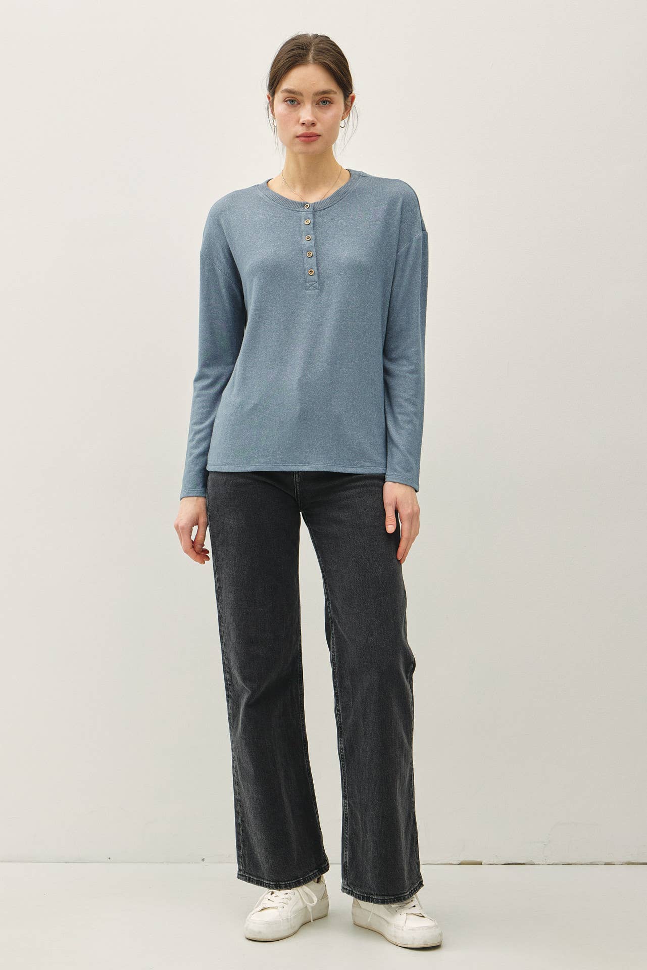 The Soft Oatmeal Button Top