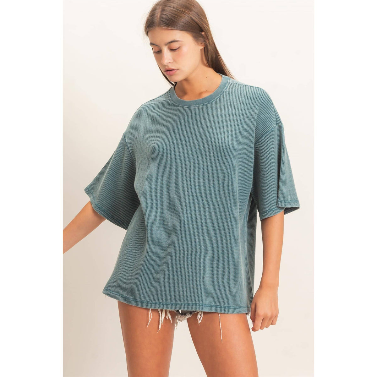 Mineral Wash Waffle Crew Neck Short Sleeve Top