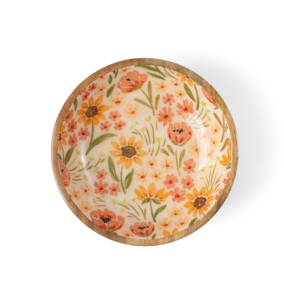 Sunny Poppies Mango Wood Bowl