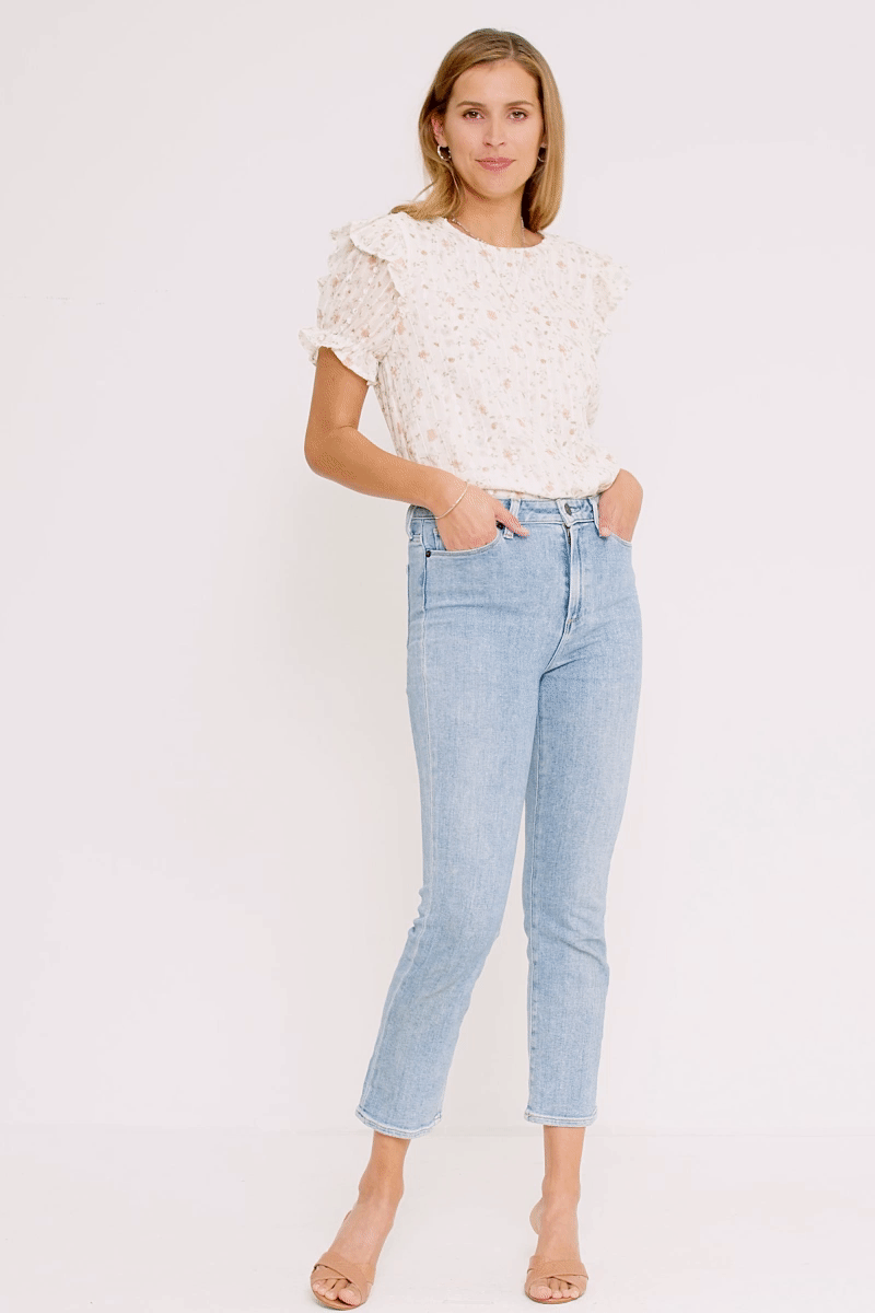 The Textured Lurex Detail Printed Ruffle Top