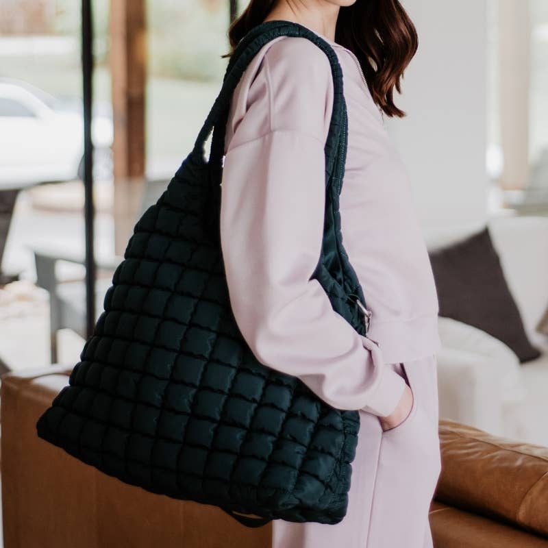 Forest Green Rectangular Quilted Puffer Tote